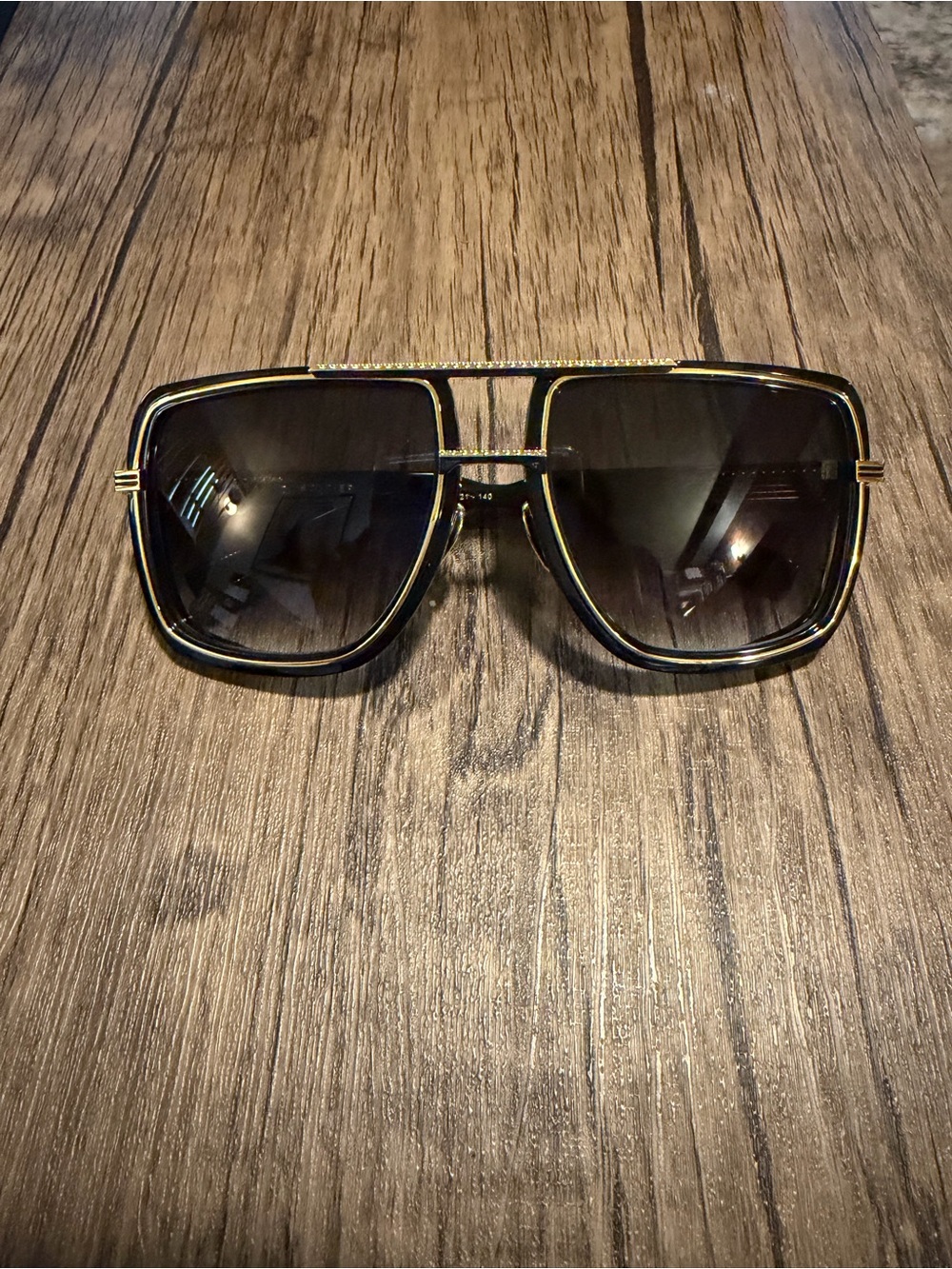 Balmain Black and Gold Oversized Square Sunglasses